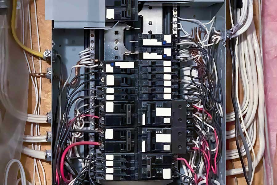 Exposed electrical wiring during panel upgrade