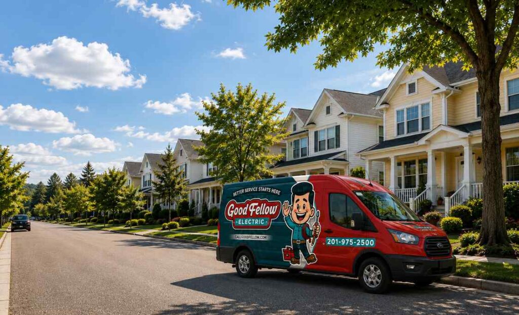 Electrician service vehicle at client’s home